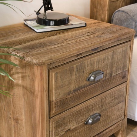 SANDY Brown Bedside Table with 2 Drawers - Recycled Pine