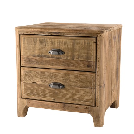 SANDY Brown Bedside Table with 2 Drawers - Recycled Pine