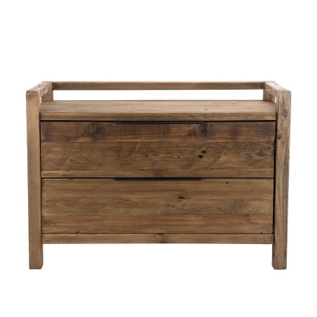 Commode marron 2 tiroirs bois Pin recyclé SANDY