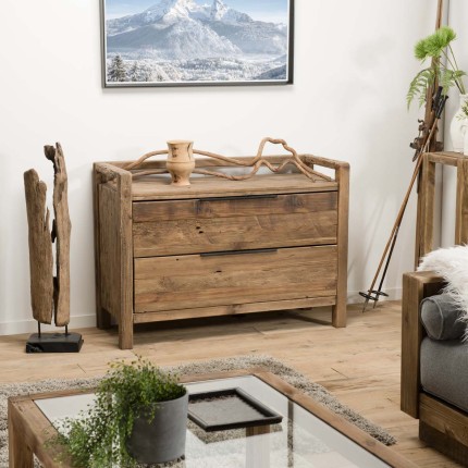 Commode marron 2 tiroirs bois Pin recyclé SANDY