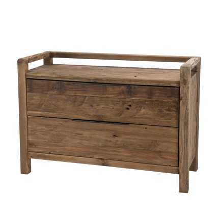 Commode marron 2 tiroirs bois Pin recyclé SANDY