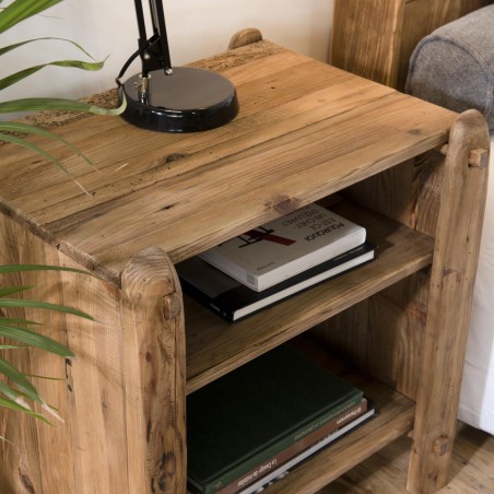 SANDY - Brown 2-Level Recycled Pine Wood Bedside Table