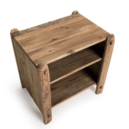 SANDY - Brown 2-Level Recycled Pine Wood Bedside Table