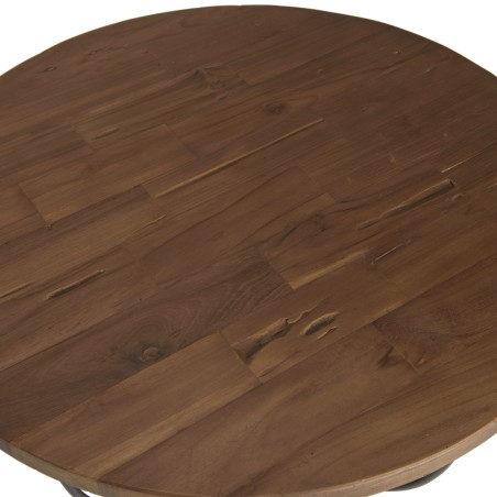 SIXTINE Round Shell Coffee Table 80x80cm Double Top Recycled Teak Black Metal