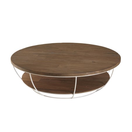SIXTINE Round Coffee Table 120x120cm Recycled Teak White Metal