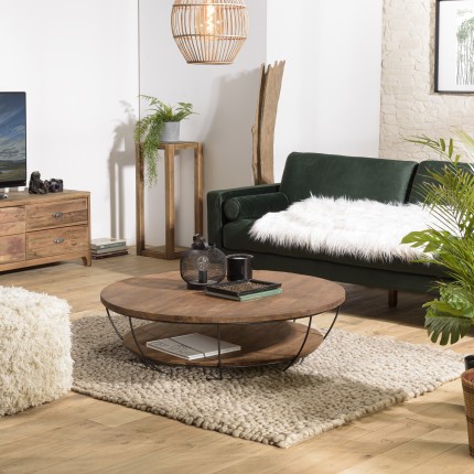 Table basse ronde SIXTINE en teck recyclé 120x120cm