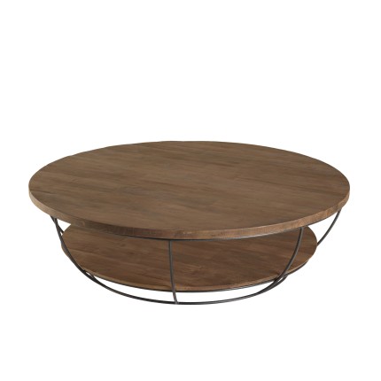 SIXTINE Round Shell Coffee Table 120x120cm Double Top Recycled Teak Black Metal