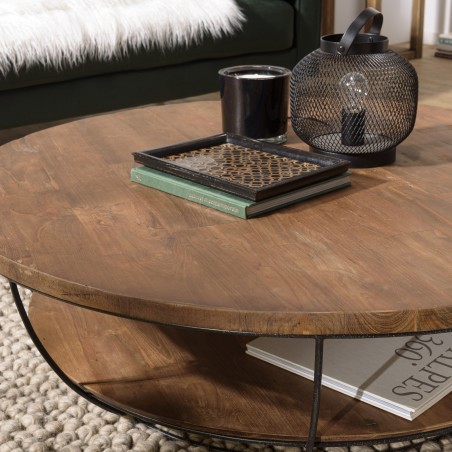 Table basse ronde SIXTINE en teck recyclé 120x120cm