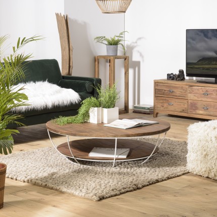 SIXTINE Round Coffee Table 120x120cm Recycled Teak White Metal
