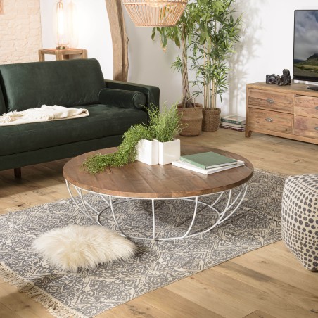 SIXTINE Round Coffee Table 120x120cm Recycled Teak White Metal Base