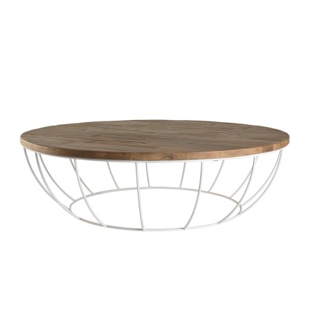 SIXTINE Round Coffee Table 120x120cm Recycled Teak White Metal Base