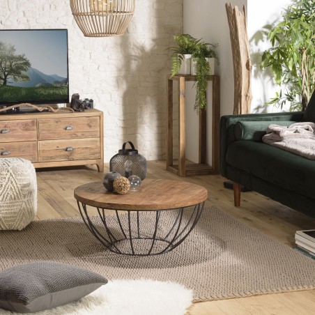 Table basse ronde SIXTINE en teck recyclé - 80x80cm
