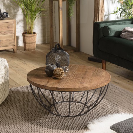 SIXTINE Round Coffee Table 80x80cm - Recycled Teak Top