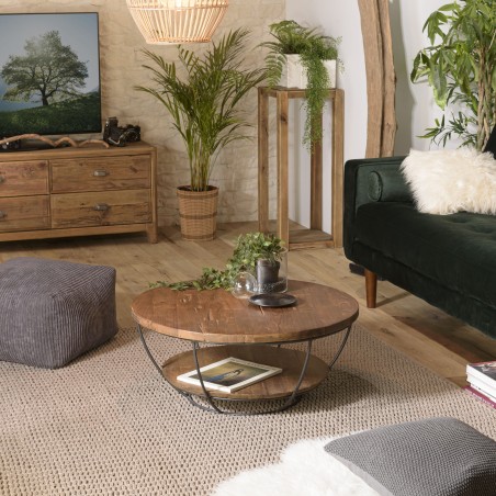 Table basse SIXTINE - Teck recyclé et métal noir