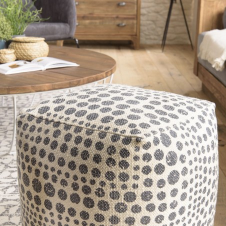 SACHA Square Pouf 46x46cm Cotton Fabric Grey Polka Dots