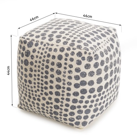 SACHA Square Pouf 46x46cm Cotton Fabric Grey Polka Dots