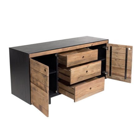 Buffet DANDY - Bois Pin recyclé naturel et noir