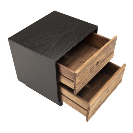 DANDY - 2 Drawer Recycled Pine and Black Bedside Table