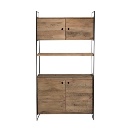 DANDY 4-Door Bookcase - Natural Recycled Pine & Black Metal