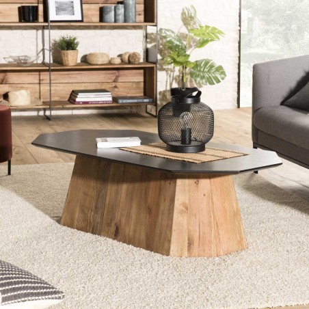 Table basse octogonale DANDY en bois de pin recyclé