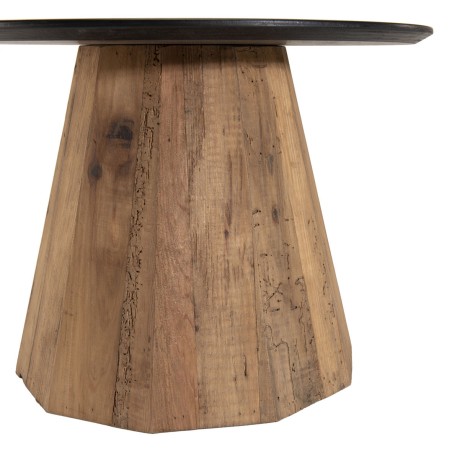 DANDY Round Side Table 60x60cm Recycled Pine Wood Black Top Natural Base