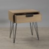 MARGAUX - Natural Wood Bedside Table with Black Metal Hairpin Legs