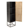 DORIA - Black Metal Wardrobe 1 Door 2 Shelves Natural Cane