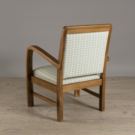 WALLY Teak Armchair with Light Blue 'Petal' Fabric