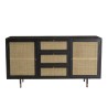 YANIS Black Pine Sideboard with 3 Drawers and 2 Cane Doors
