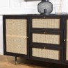 YANIS Black Pine Sideboard with 3 Drawers and 2 Cane Doors