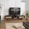 YANIS - Black Pinewood TV Stand with 2 Niches 2 Doors Cane