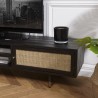 YANIS - Black Pinewood TV Stand with 2 Niches 2 Doors Cane