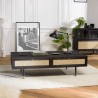 Table basse YANIS - Bois Pin noir 4 tiroirs cannage