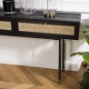 YANIS - Black Pine Wood Console with 2 Cane Drawers