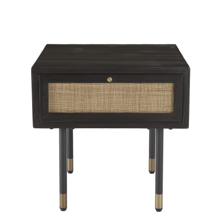 YANIS Black Pine Bedside Table with 1 Drawer and Cane Top