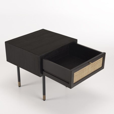 Chevet YANIS - Bois Pin Noir 1 tiroir cannage