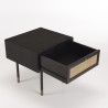 YANIS Black Pine Bedside Table with 1 Drawer and Cane Top