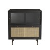 YANIS Black Pine Sideboard with Sliding Glass Doors and Cane Door