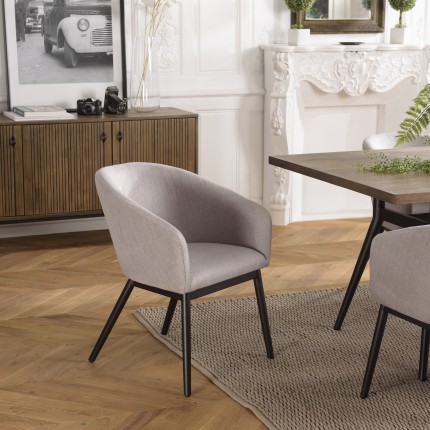 GINO - Set of 2 Light Grey Fabric Chairs with Black Metal Legs