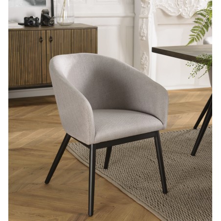 GINO - Set of 2 Light Grey Fabric Chairs with Black Metal Legs