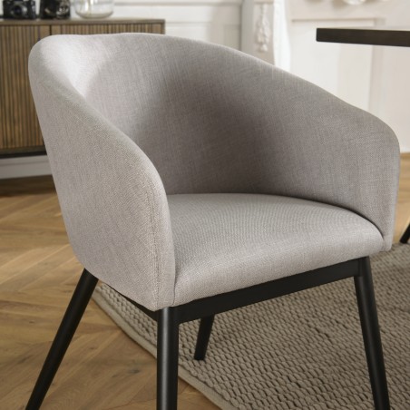 GINO - Set of 2 Light Grey Fabric Chairs with Black Metal Legs