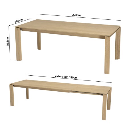 MAXENCE Extendable Rectangular Dining Table 220/320cm - Oak Wood
