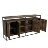 SIXTINE Brown Buffet 4 Doors 1 Shelf Mahogany Recycled Metal