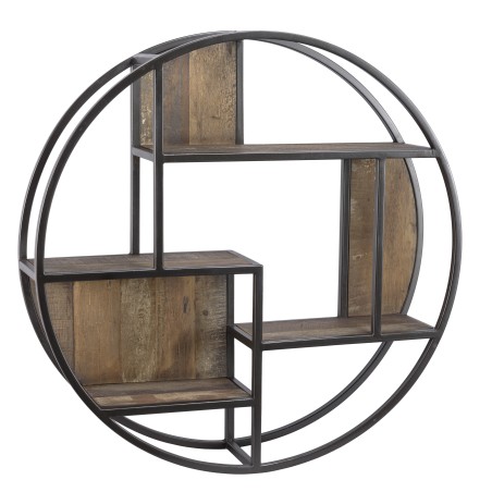 SIXTINE Round Brown Wall Shelf 80x80cm - 3 Levels 3 Niches Mahogany Wood