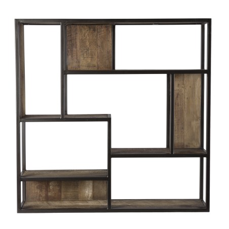 SIXTINE Square Brown Wall Shelf 80x80cm - Mahogany Wood Black Metal