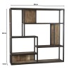 SIXTINE Square Brown Wall Shelf 80x80cm - Mahogany Wood Black Metal