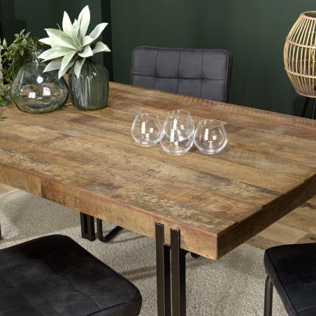 SIXTINE Rectangular Dining Table 4 Person 150x90cm Mahogany Wood Black Metal Legs