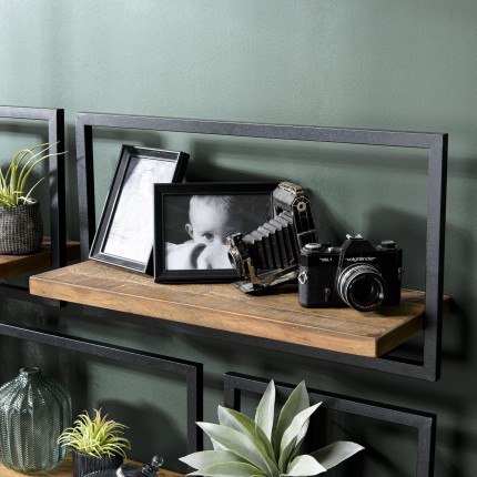 SIXTINE Wall Shelf 'L' - Recycled Brown Teak Shelf with Black Metal Frame