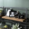SIXTINE Wall Shelf 'L' - Recycled Brown Teak Shelf with Black Metal Frame