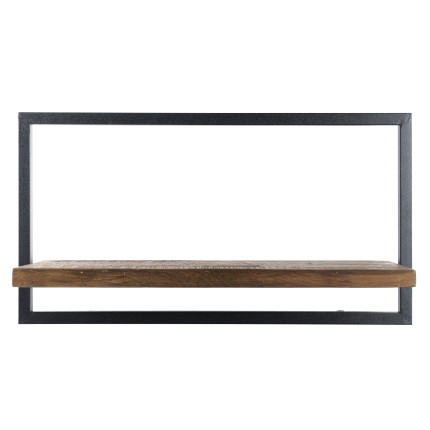 SIXTINE Wall Shelf 'L' - Recycled Brown Teak Shelf with Black Metal Frame